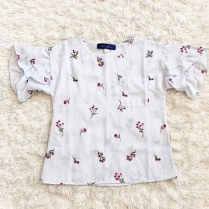 Blue Rain ruffle sleeve striped floral blouse